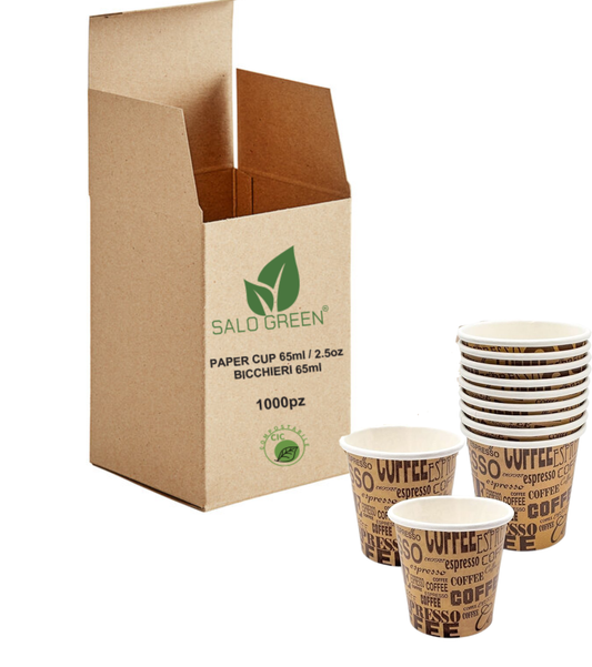 SALO GREEN - 1000 Bicchierini in Carta per caffè 65ml Bicchieri Ecologici Biodegradabili Monouso - Adatti per Bevande Calde